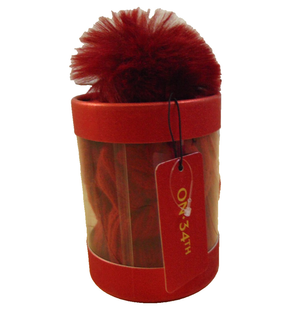 On 34th Boxed Rib Knit Beanie Red Faux Fur Pom Holiday Gift Box NWT Macys
